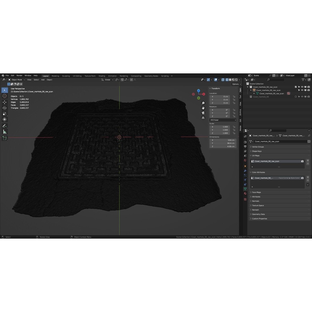 Manhole Cover 3D Model – Photorealistic Raw Scan, PBR Textures, FBX - View 26