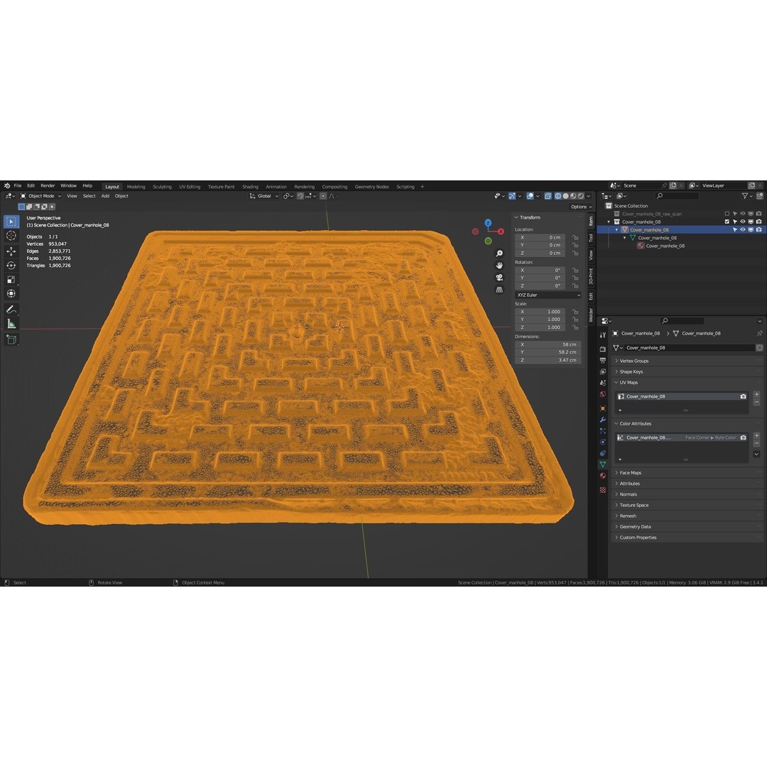 Manhole Cover 3D Model – Photorealistic Raw Scan, PBR Textures, FBX - View 27