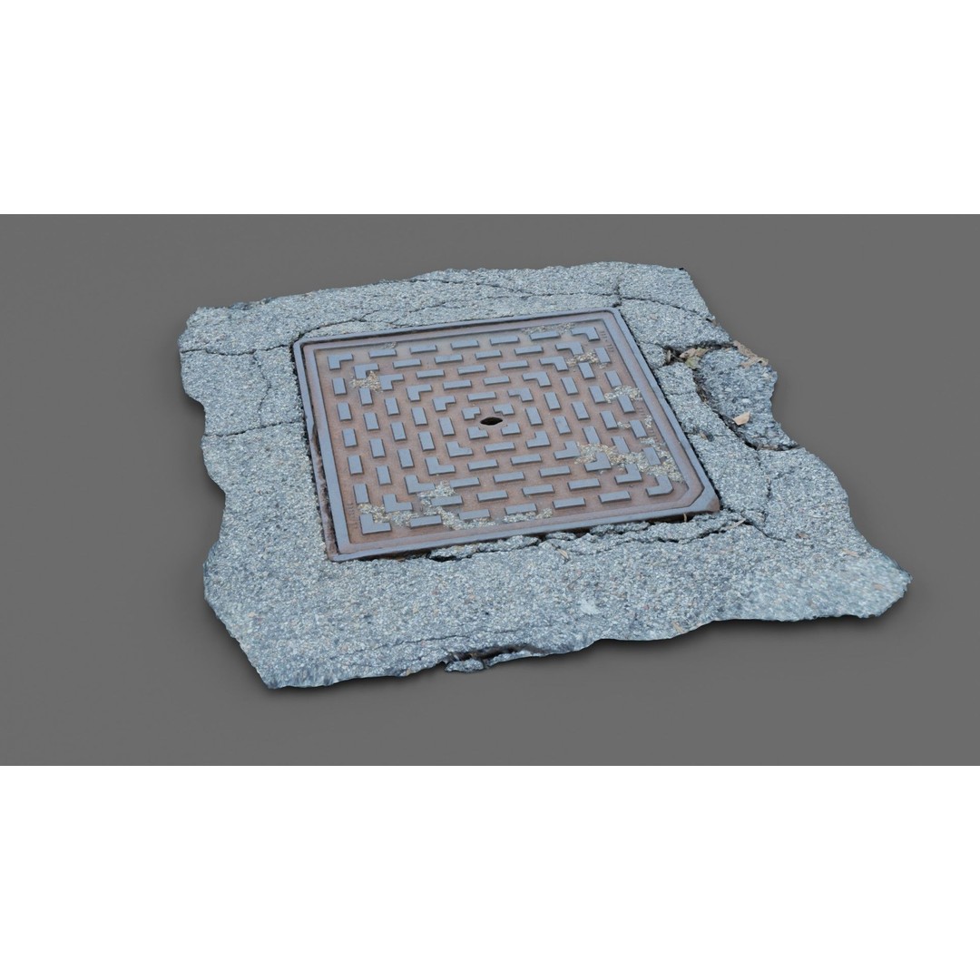 Manhole Cover 3D Model – Photorealistic Raw Scan, PBR Textures, FBX - View 3