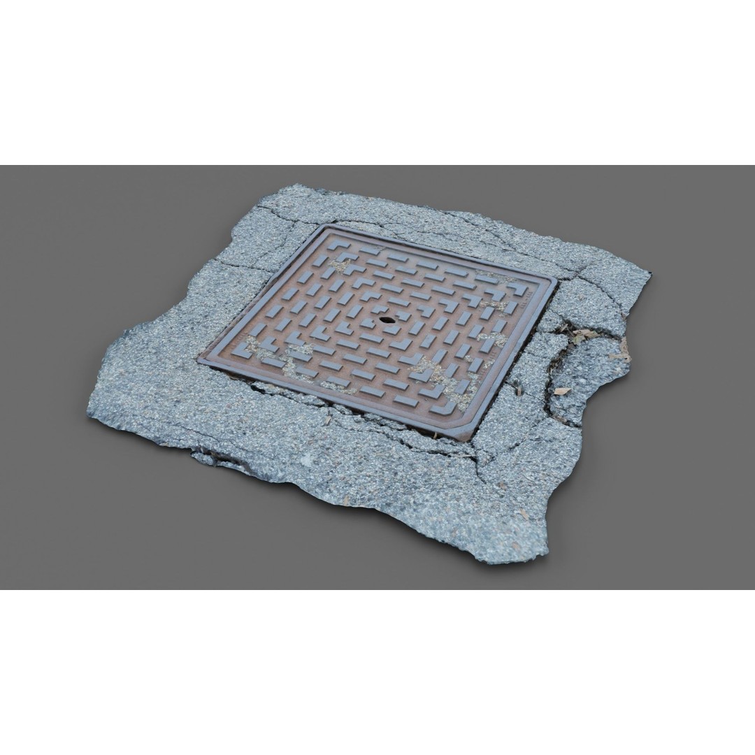 Manhole Cover 3D Model – Photorealistic Raw Scan, PBR Textures, FBX - View 4