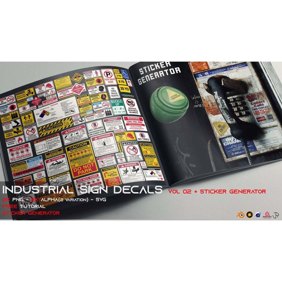 Industrial Sign Decal 3D Model – Sticker & Decal Generator, 400 Textures - View 2