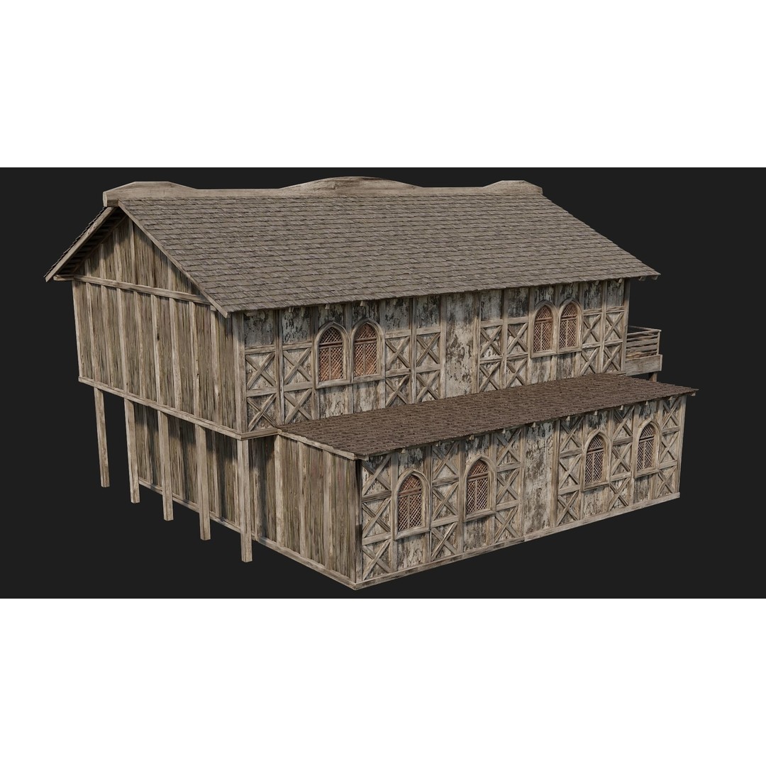 Old Medieval Houses 3D Model – Low Poly Game Ready with 4K Textures