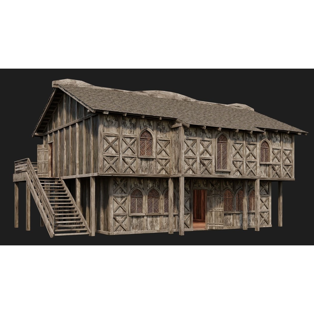 Old Medieval Houses 3D Model – Low Poly Game Ready with 4K Textures - View 10