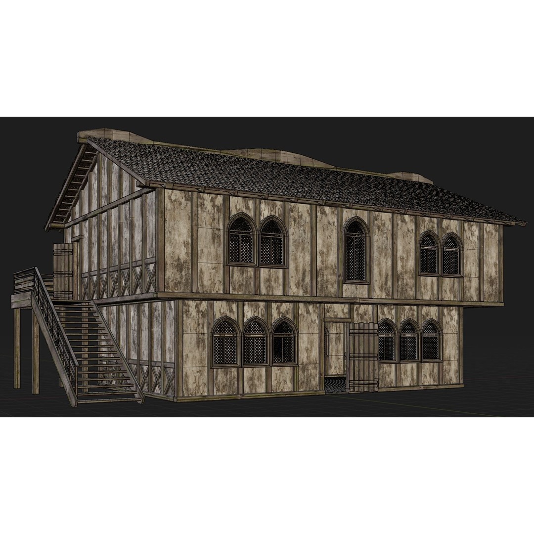 Old Medieval Houses 3D Model – Low Poly Game Ready with 4K Textures - View 12