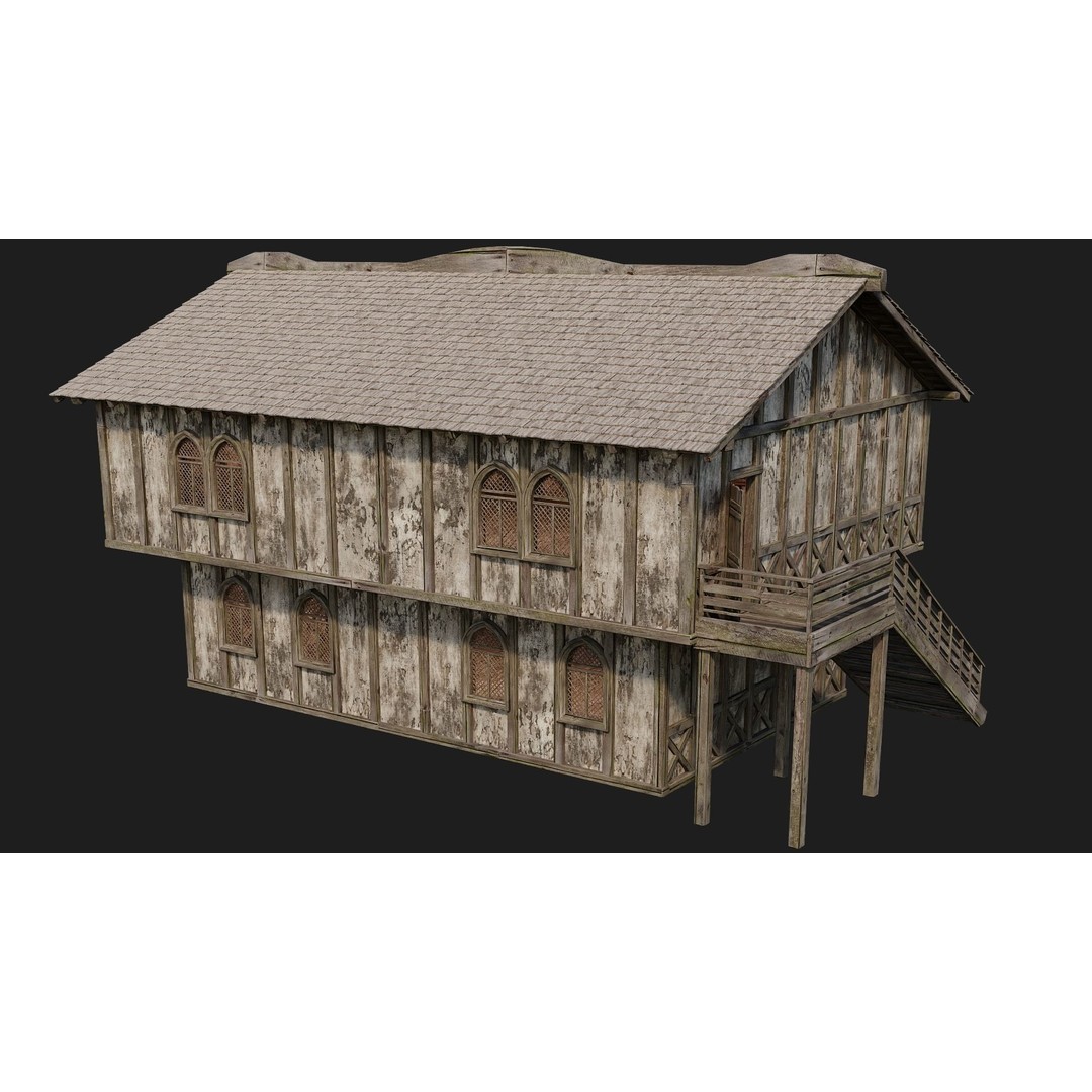Old Medieval Houses 3D Model – Low Poly Game Ready with 4K Textures - View 13