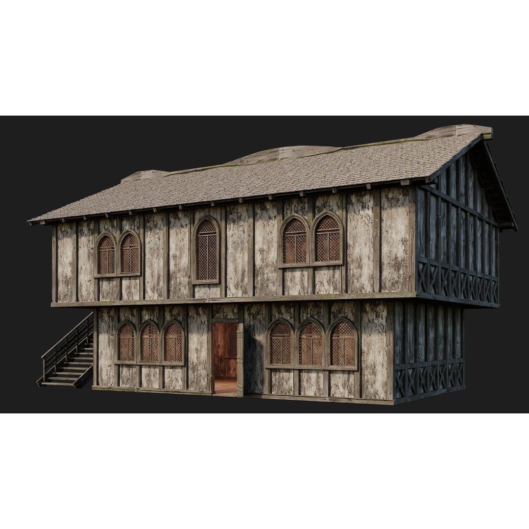 Old Medieval Houses 3D Model – Low Poly Game Ready with 4K Textures - View 14