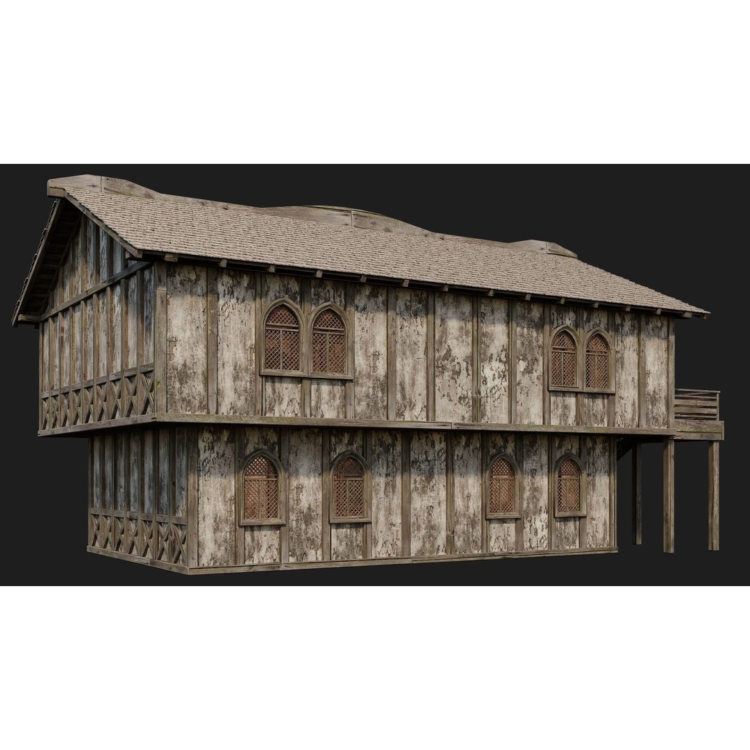 Old Medieval Houses 3D Model – Low Poly Game Ready with 4K Textures - View 15