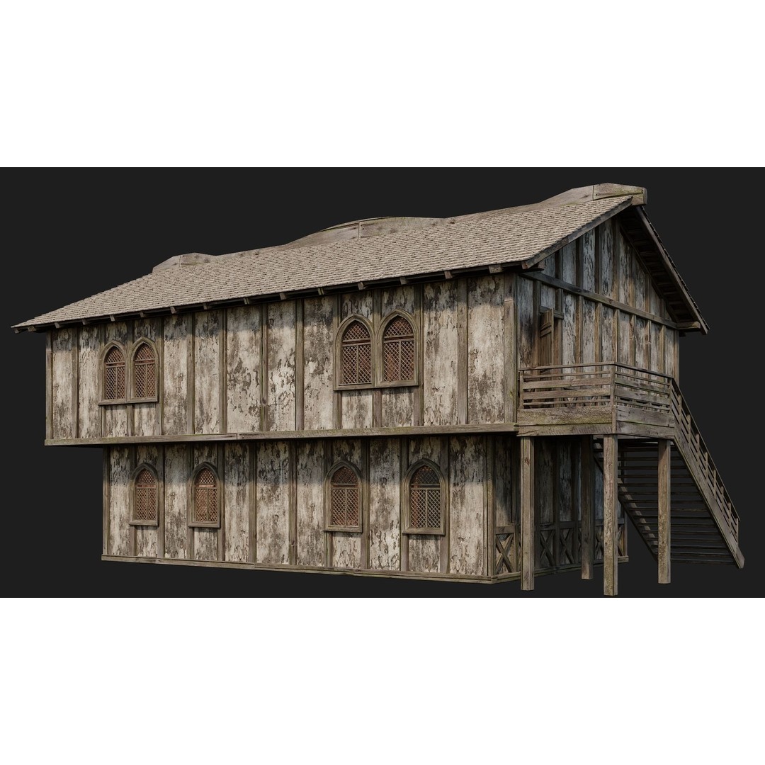 Old Medieval Houses 3D Model – Low Poly Game Ready with 4K Textures - View 16