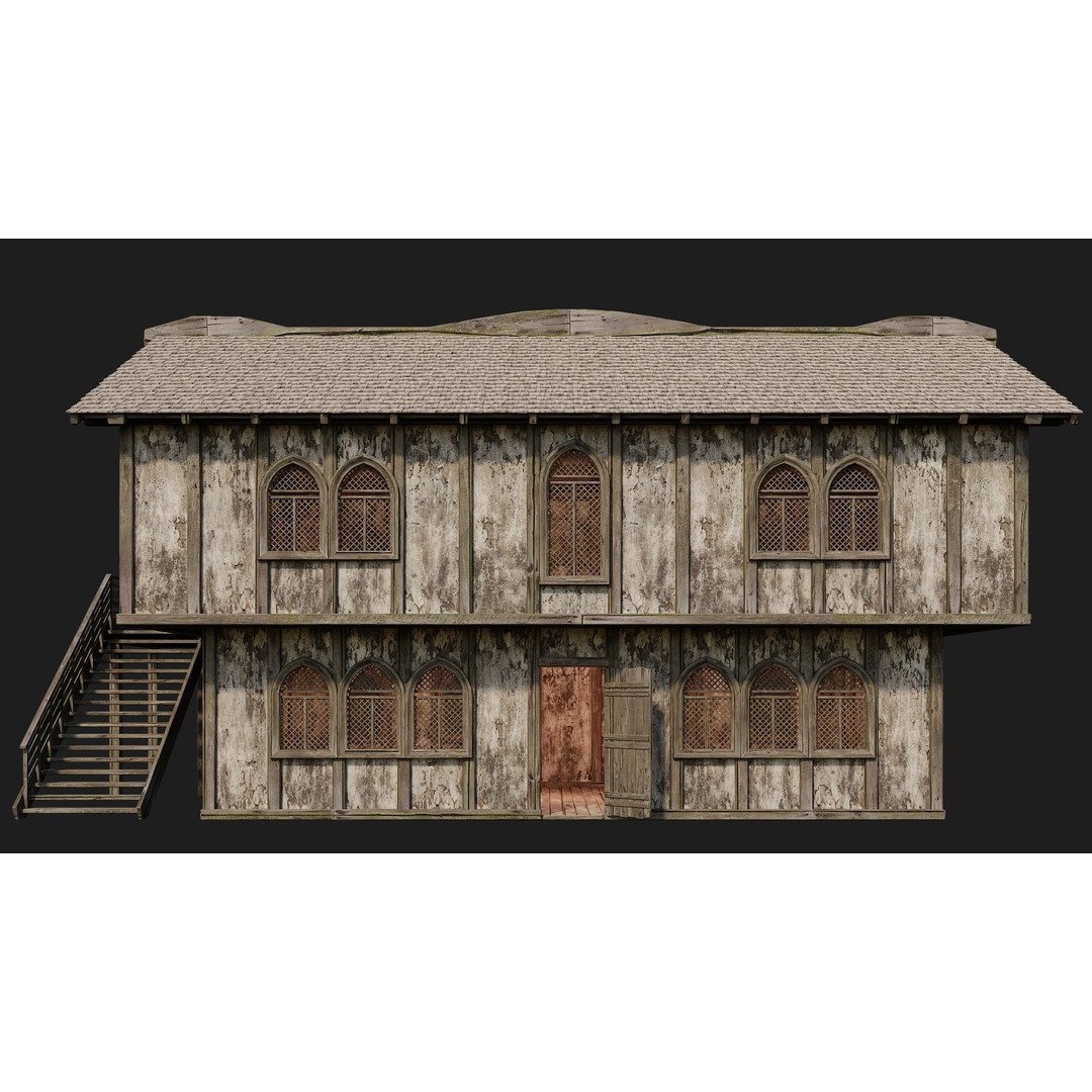 Old Medieval Houses 3D Model – Low Poly Game Ready with 4K Textures - View 17