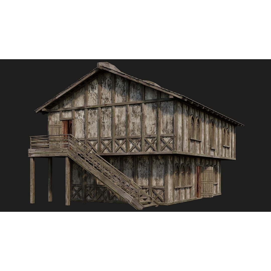 Old Medieval Houses 3D Model – Low Poly Game Ready with 4K Textures - View 18