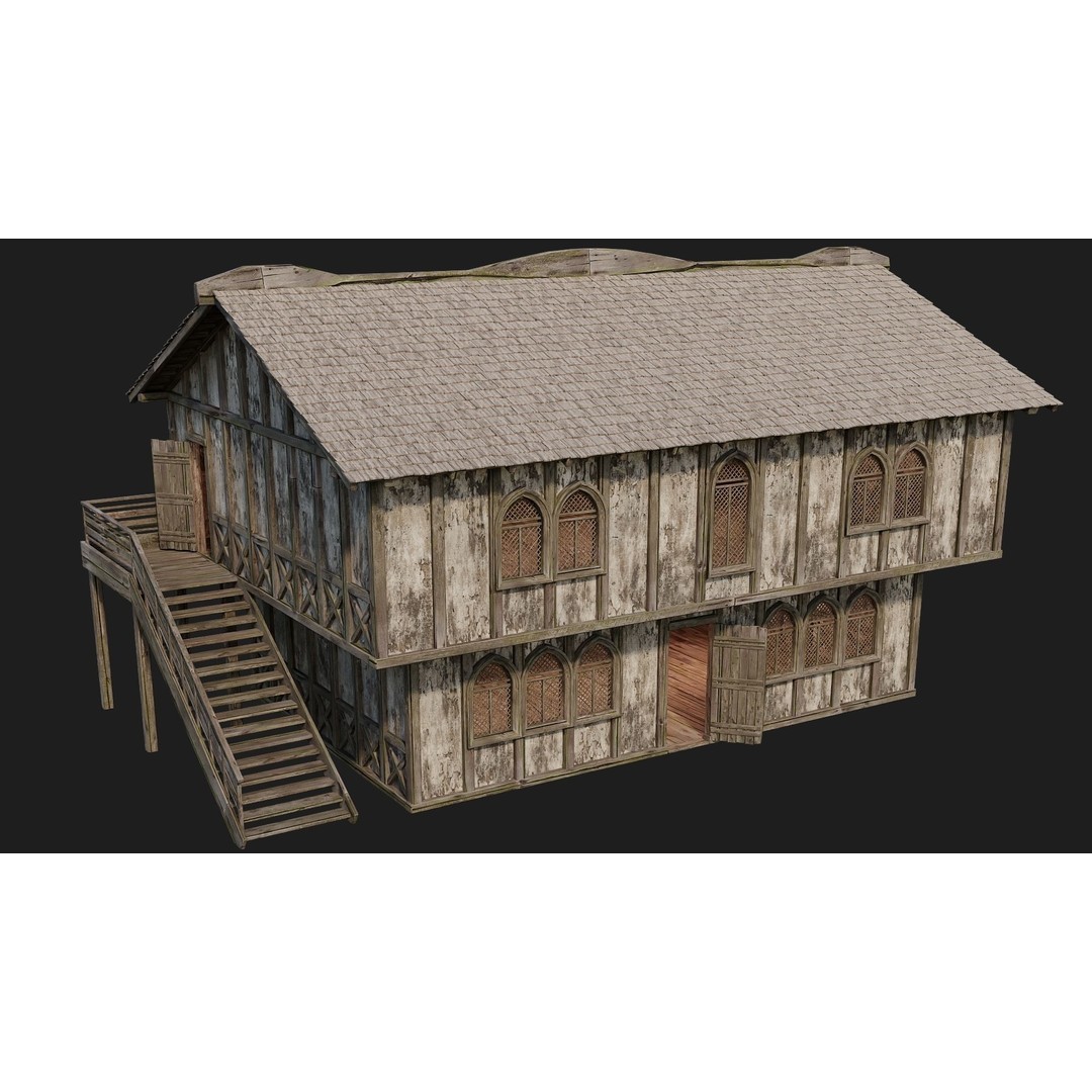 Old Medieval Houses 3D Model – Low Poly Game Ready with 4K Textures - View 19