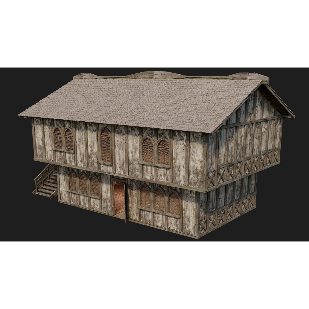 Old Medieval Houses 3D Model – Low Poly Game Ready with 4K Textures - View 20