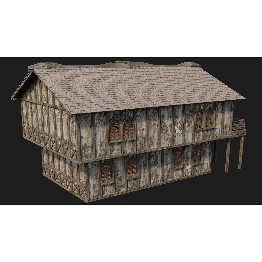 Old Medieval Houses 3D Model – Low Poly Game Ready with 4K Textures - View 21