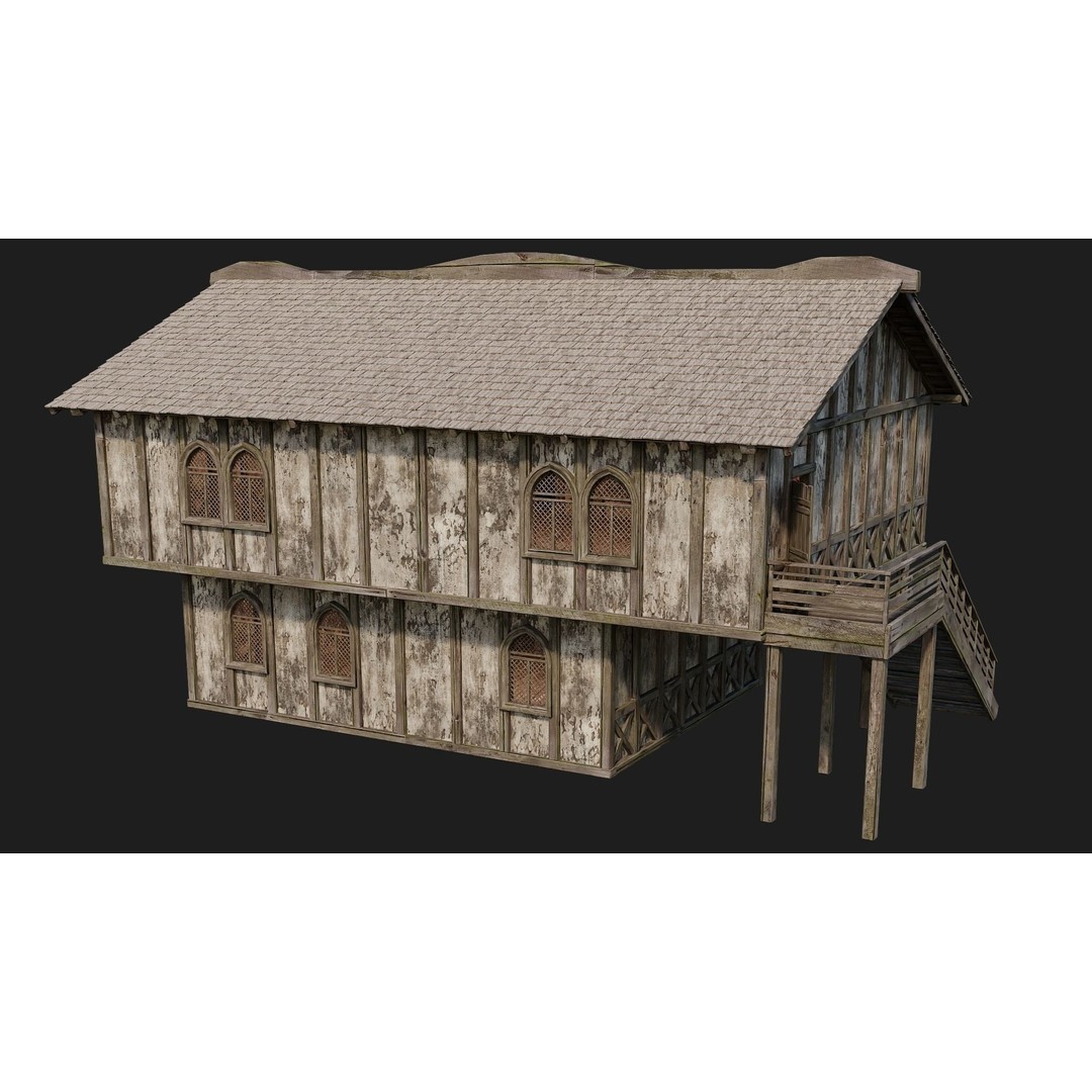 Old Medieval Houses 3D Model – Low Poly Game Ready with 4K Textures - View 33