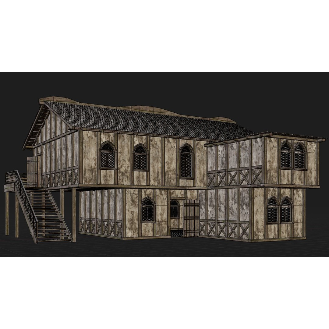 Old Medieval Houses 3D Model – Low Poly Game Ready with 4K Textures - View 35