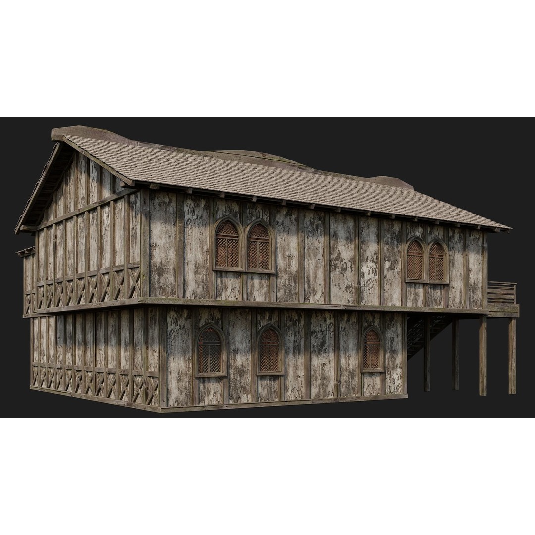 Old Medieval Houses 3D Model – Low Poly Game Ready with 4K Textures - View 37