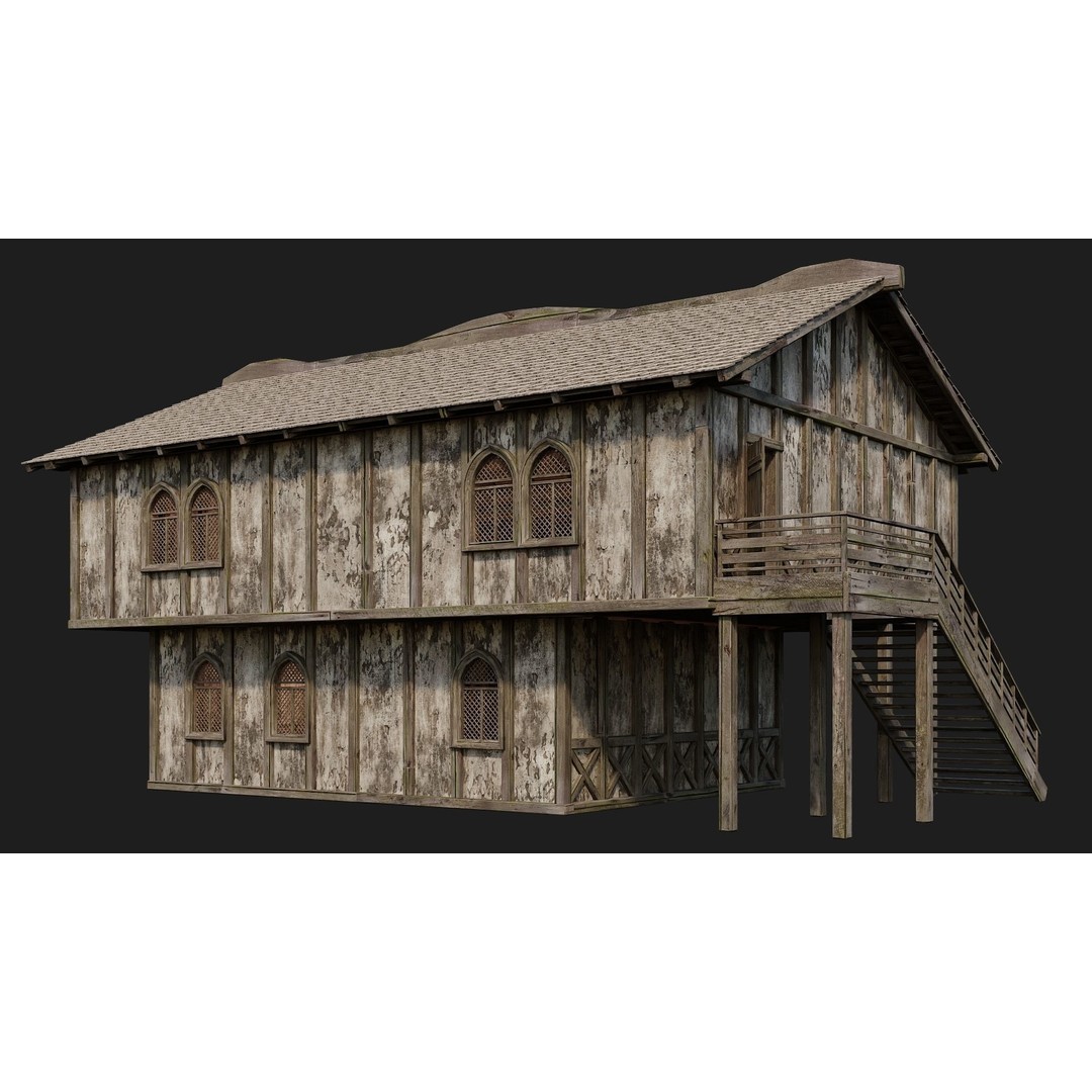 Old Medieval Houses 3D Model – Low Poly Game Ready with 4K Textures - View 38