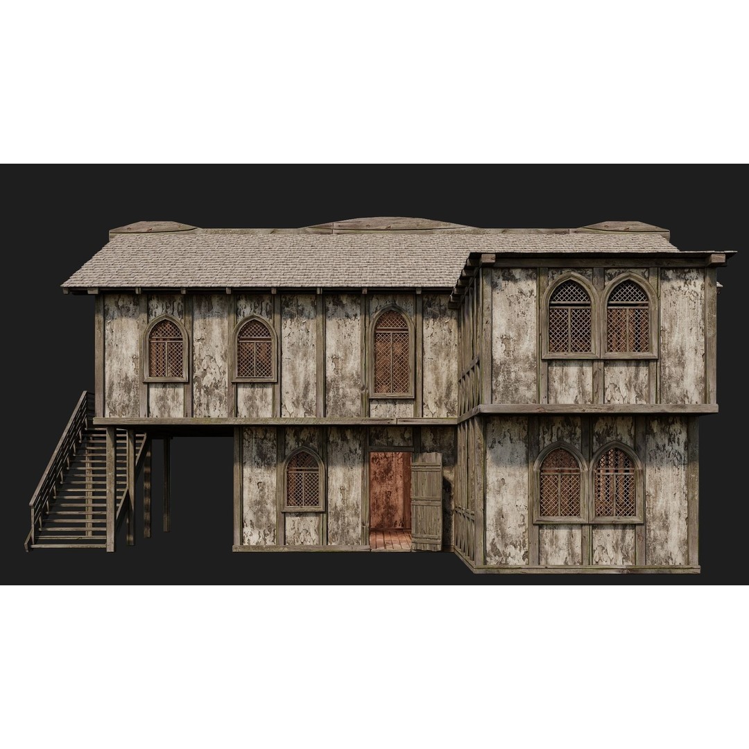 Old Medieval Houses 3D Model – Low Poly Game Ready with 4K Textures - View 39