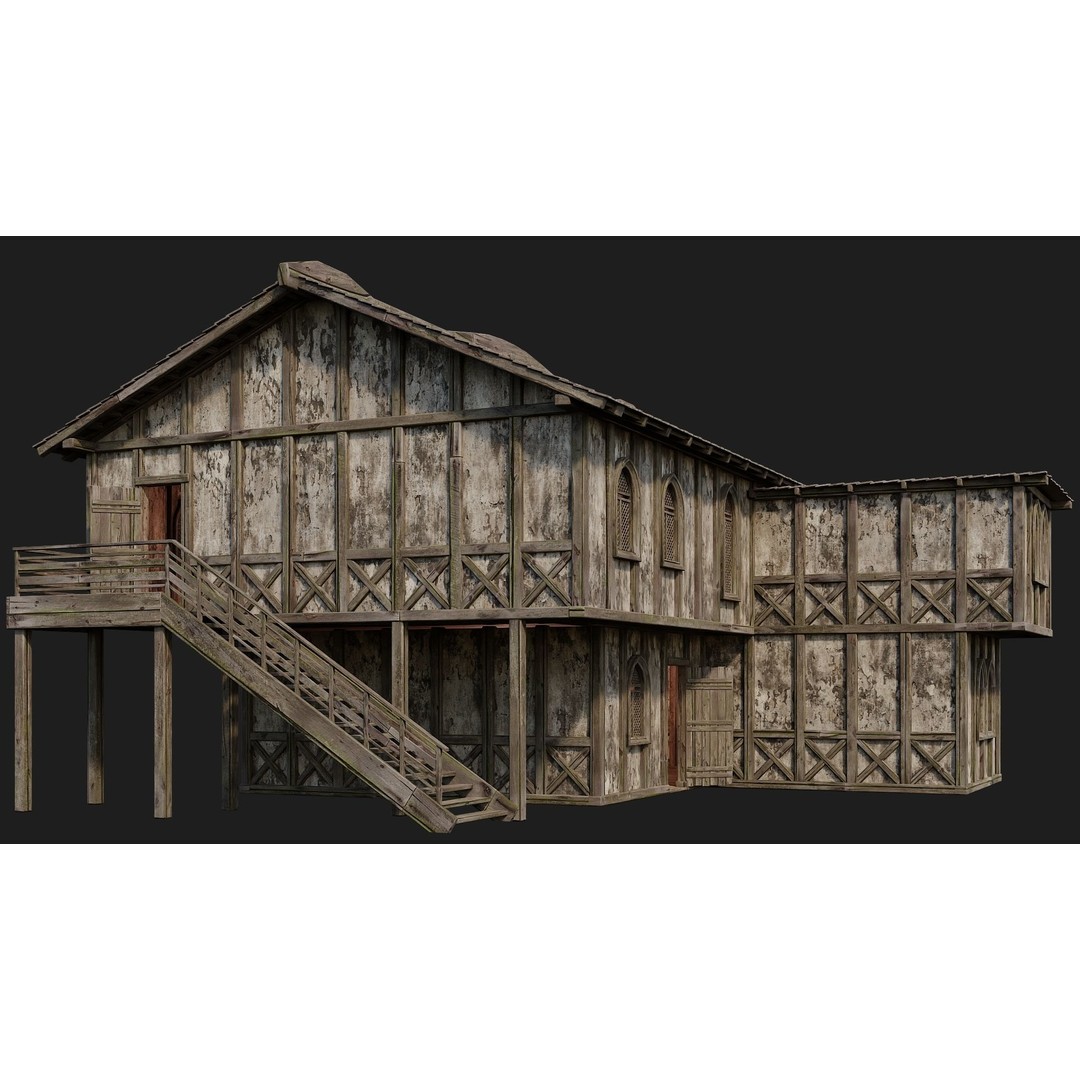 Old Medieval Houses 3D Model – Low Poly Game Ready with 4K Textures - View 40