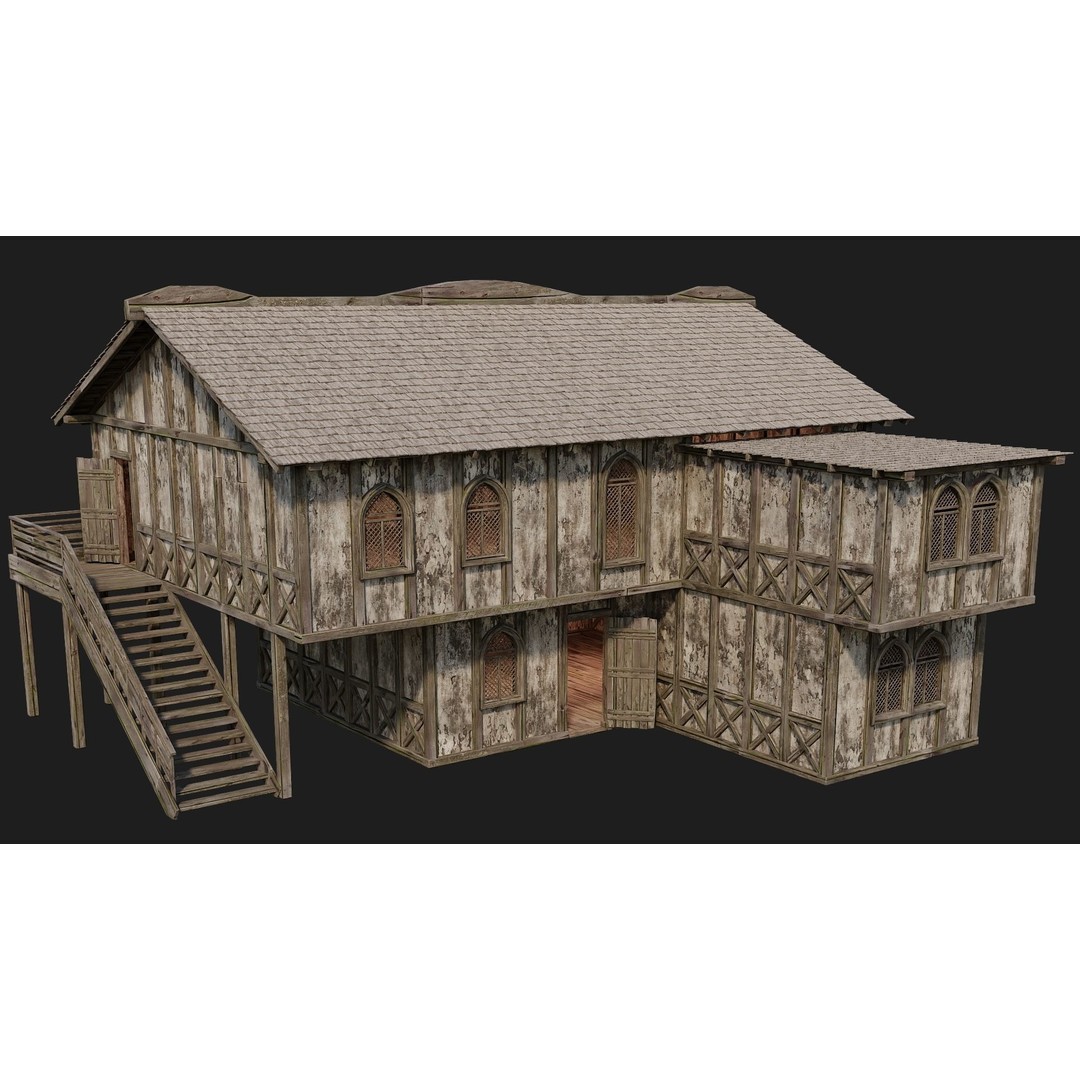 Old Medieval Houses 3D Model – Low Poly Game Ready with 4K Textures - View 41