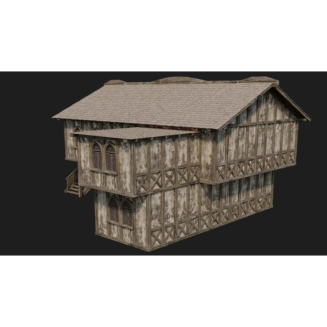 Old Medieval Houses 3D Model – Low Poly Game Ready with 4K Textures - View 42