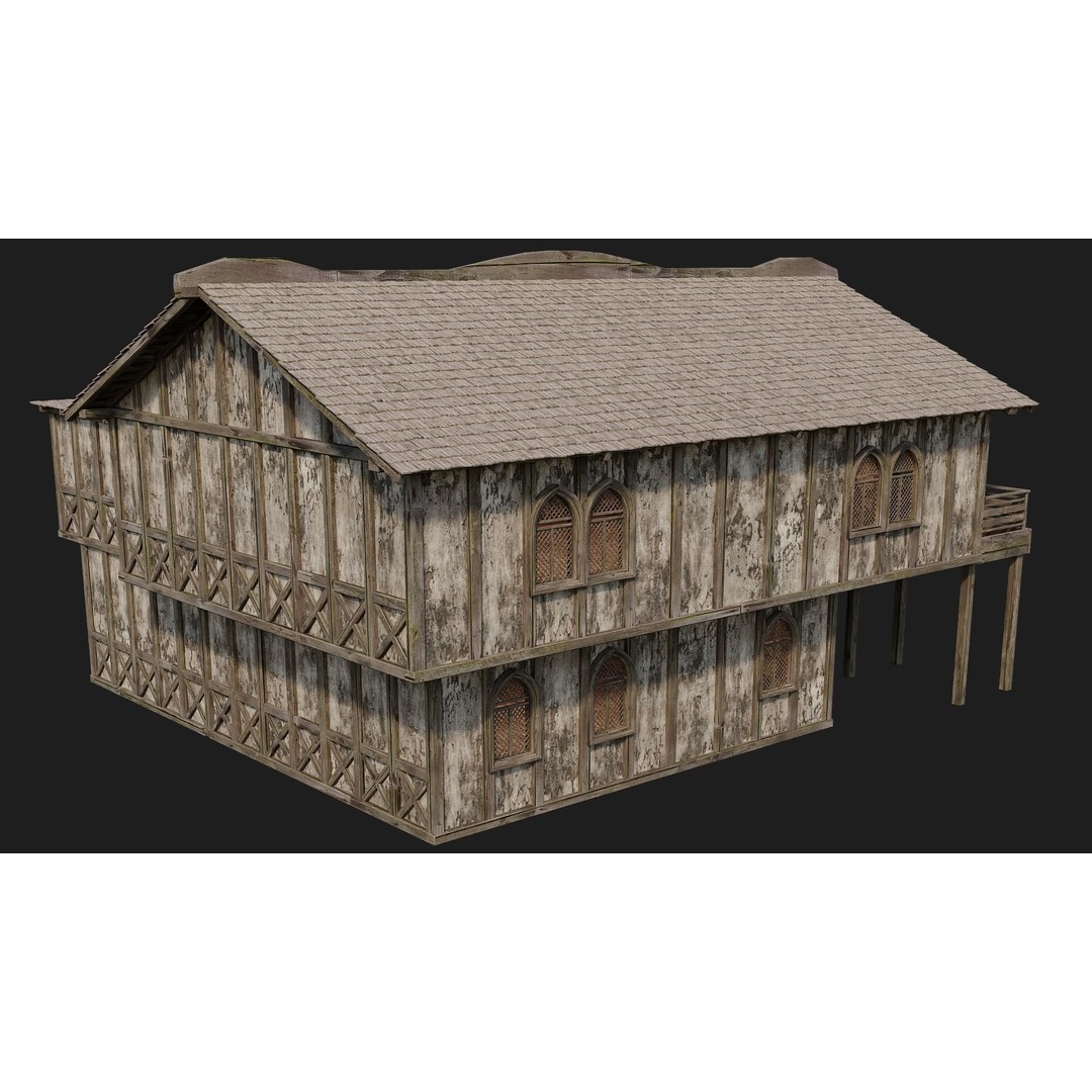 Old Medieval Houses 3D Model – Low Poly Game Ready with 4K Textures - View 43