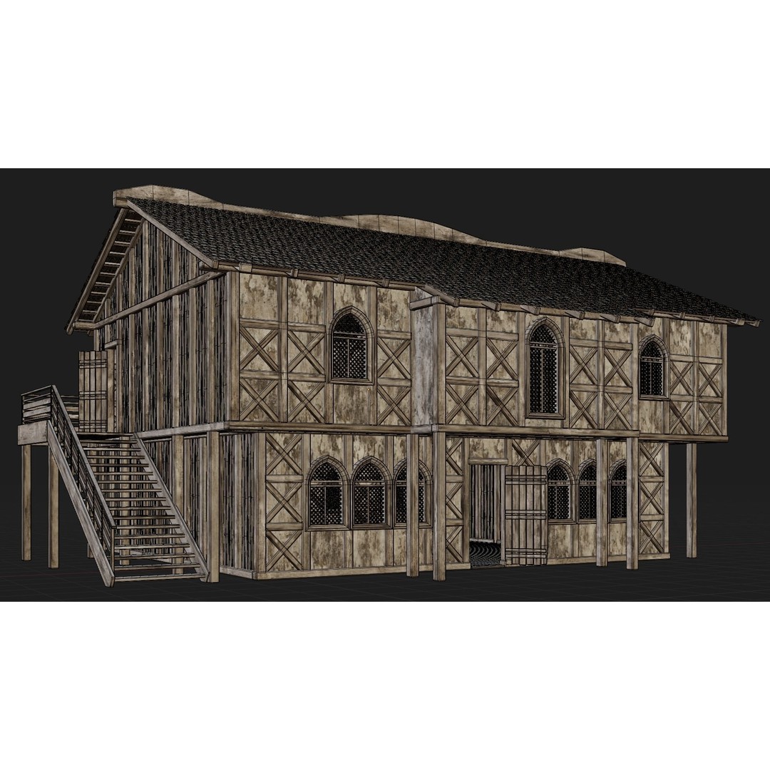 Old Medieval Houses 3D Model – Low Poly Game Ready with 4K Textures - View 46