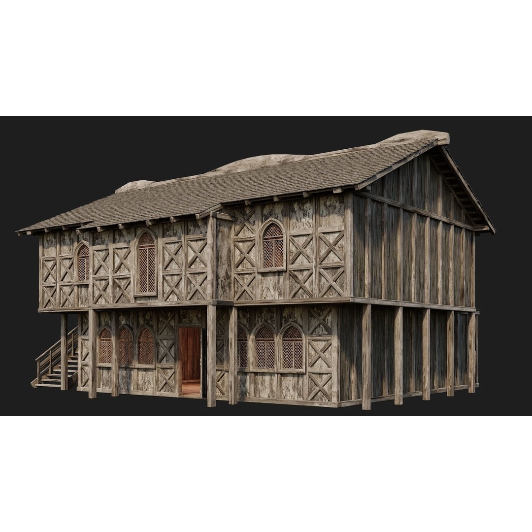 Old Medieval Houses 3D Model – Low Poly Game Ready with 4K Textures - View 47