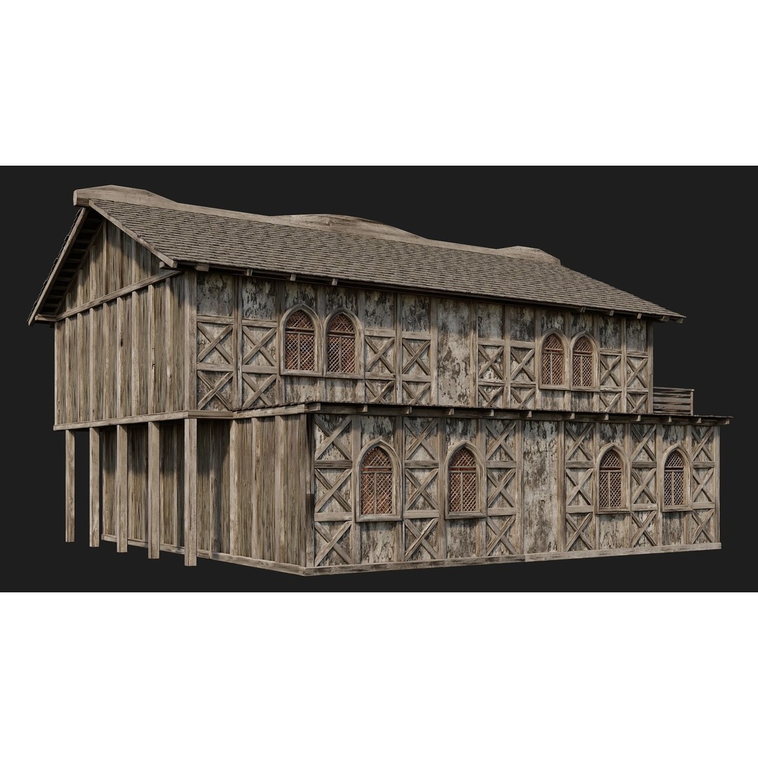 Old Medieval Houses 3D Model – Low Poly Game Ready with 4K Textures - View 48