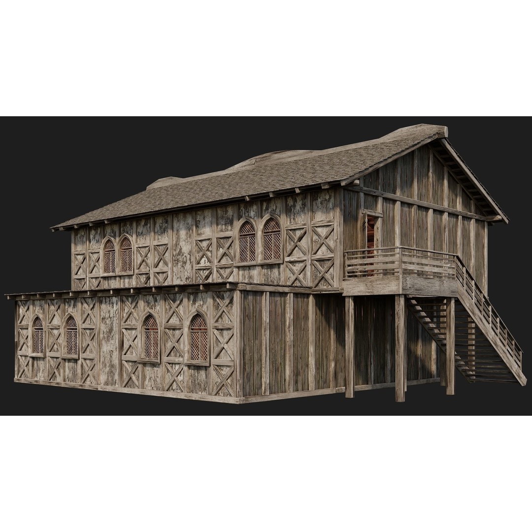 Old Medieval Houses 3D Model – Low Poly Game Ready with 4K Textures - View 49