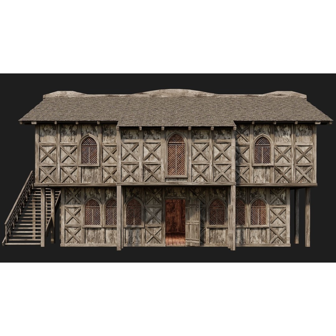 Old Medieval Houses 3D Model – Low Poly Game Ready with 4K Textures - View 50