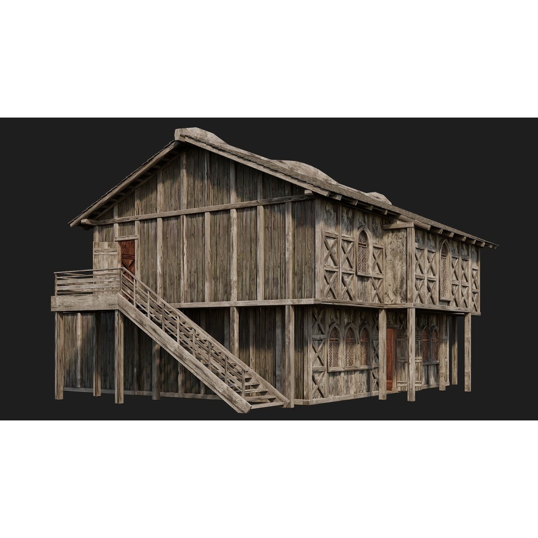Old Medieval Houses 3D Model – Low Poly Game Ready with 4K Textures - View 51