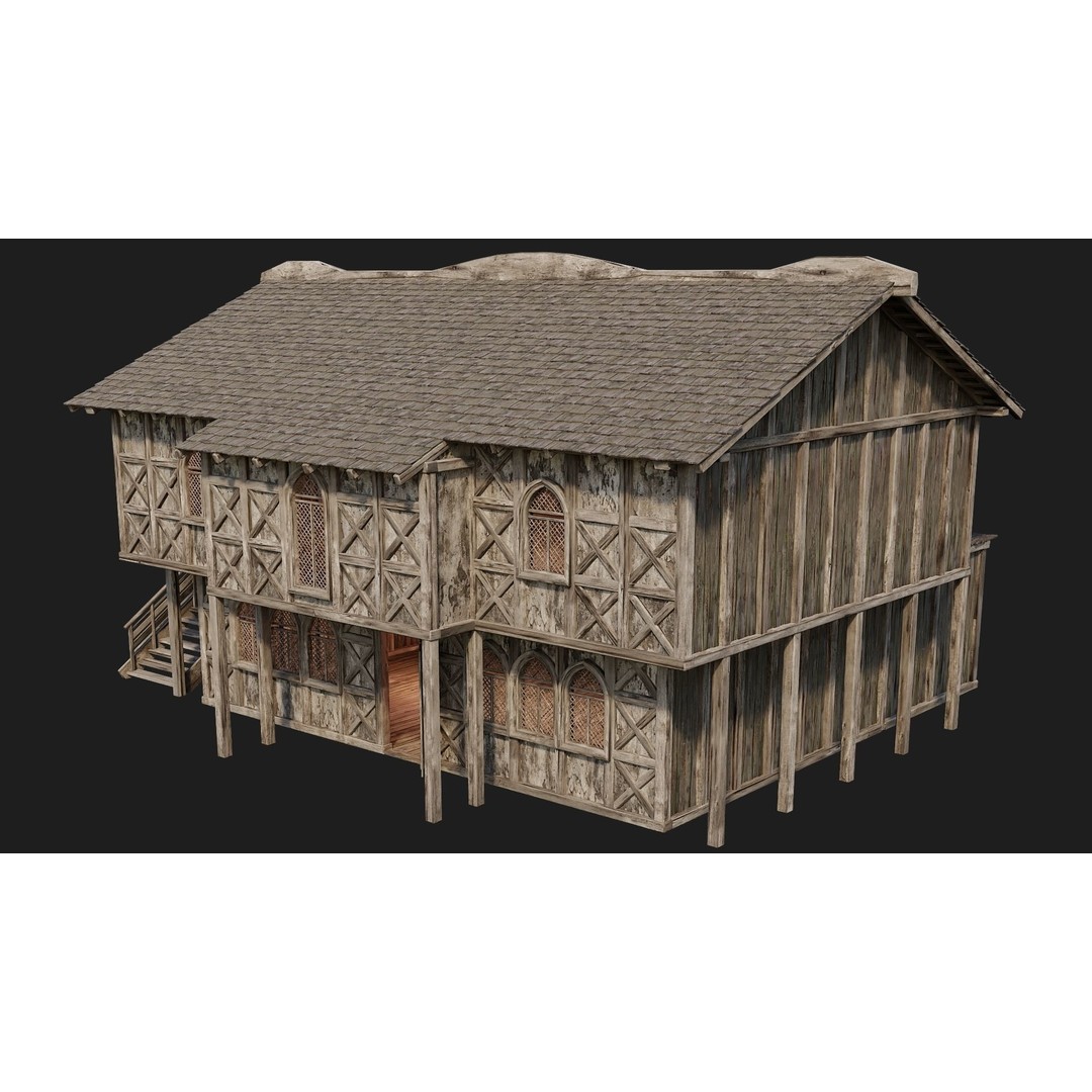 Old Medieval Houses 3D Model – Low Poly Game Ready with 4K Textures - View 53