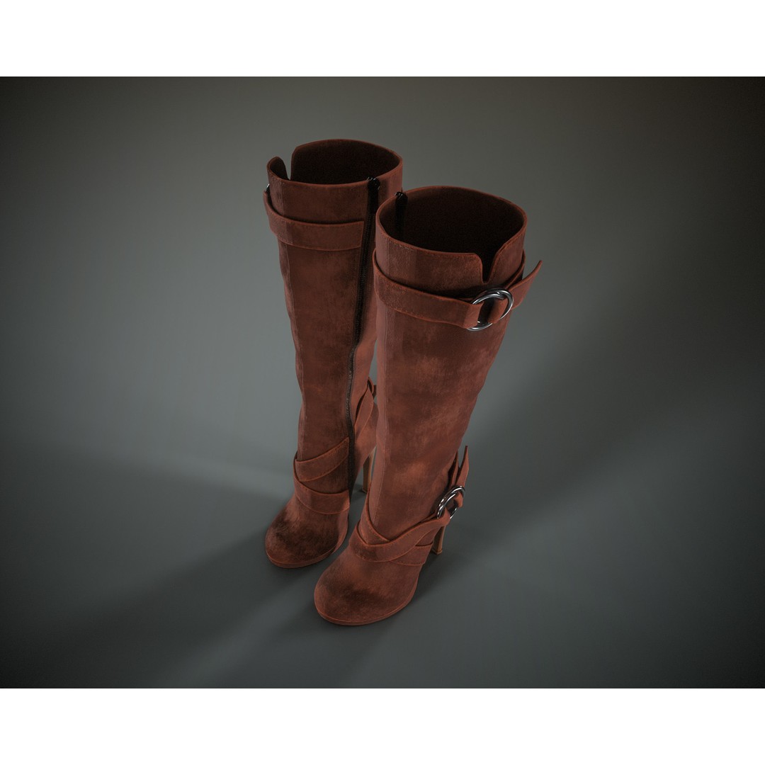 Knee High Suede Boots 3D Model – Low Poly Game-Ready Asset, FBX, OBJ - View 10