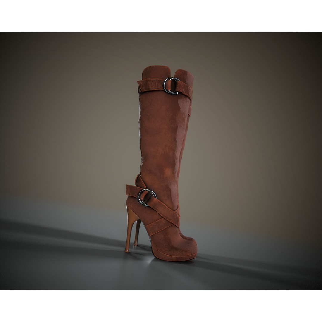 Knee High Suede Boots 3D Model – Low Poly Game-Ready Asset, FBX, OBJ - View 11