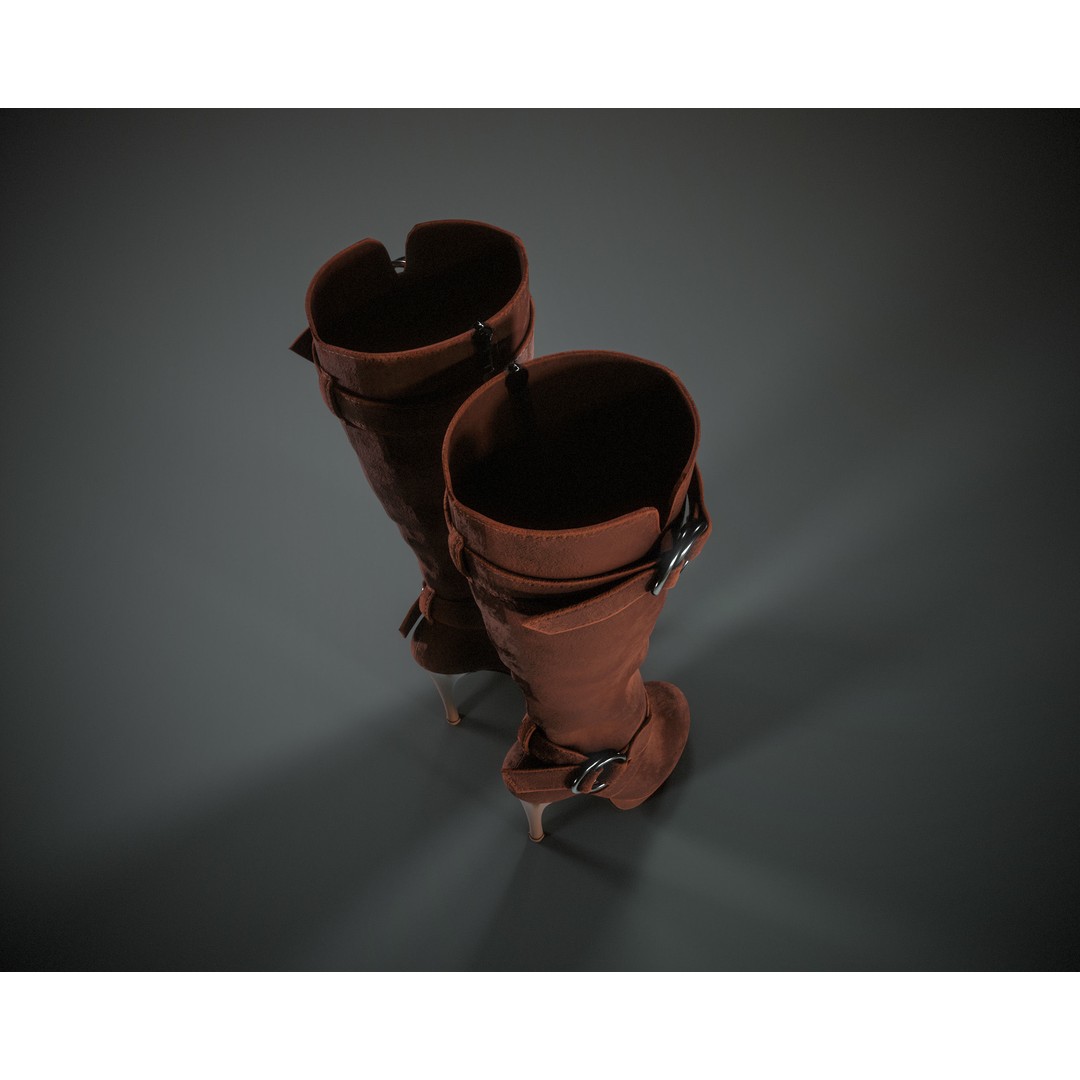 Knee High Suede Boots 3D Model – Low Poly Game-Ready Asset, FBX, OBJ - View 12