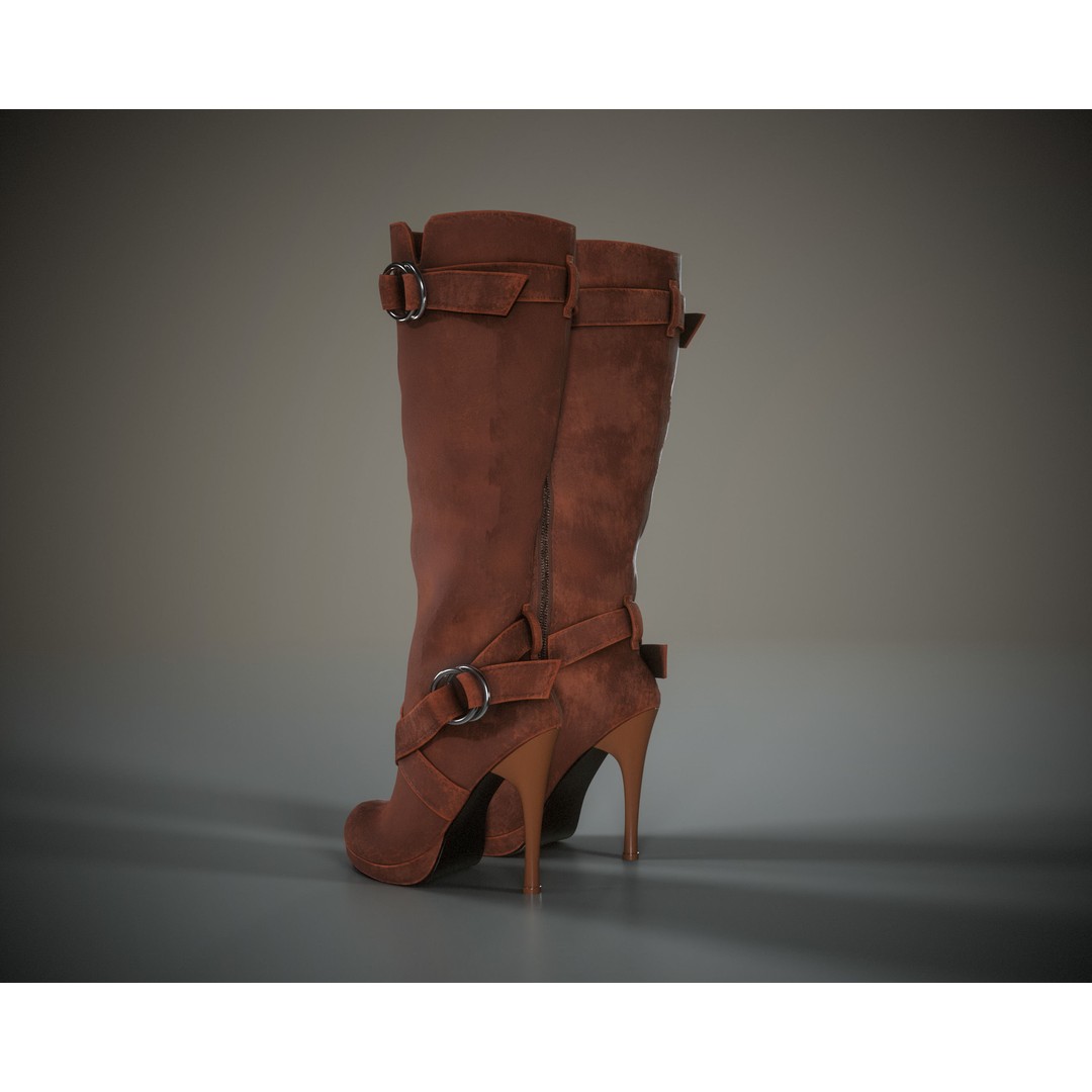 Knee High Suede Boots 3D Model – Low Poly Game-Ready Asset, FBX, OBJ - View 13
