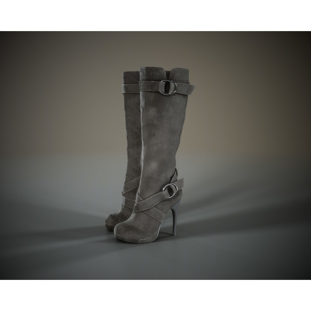 Knee High Suede Boots 3D Model – Low Poly Game-Ready Asset, FBX, OBJ - View 14