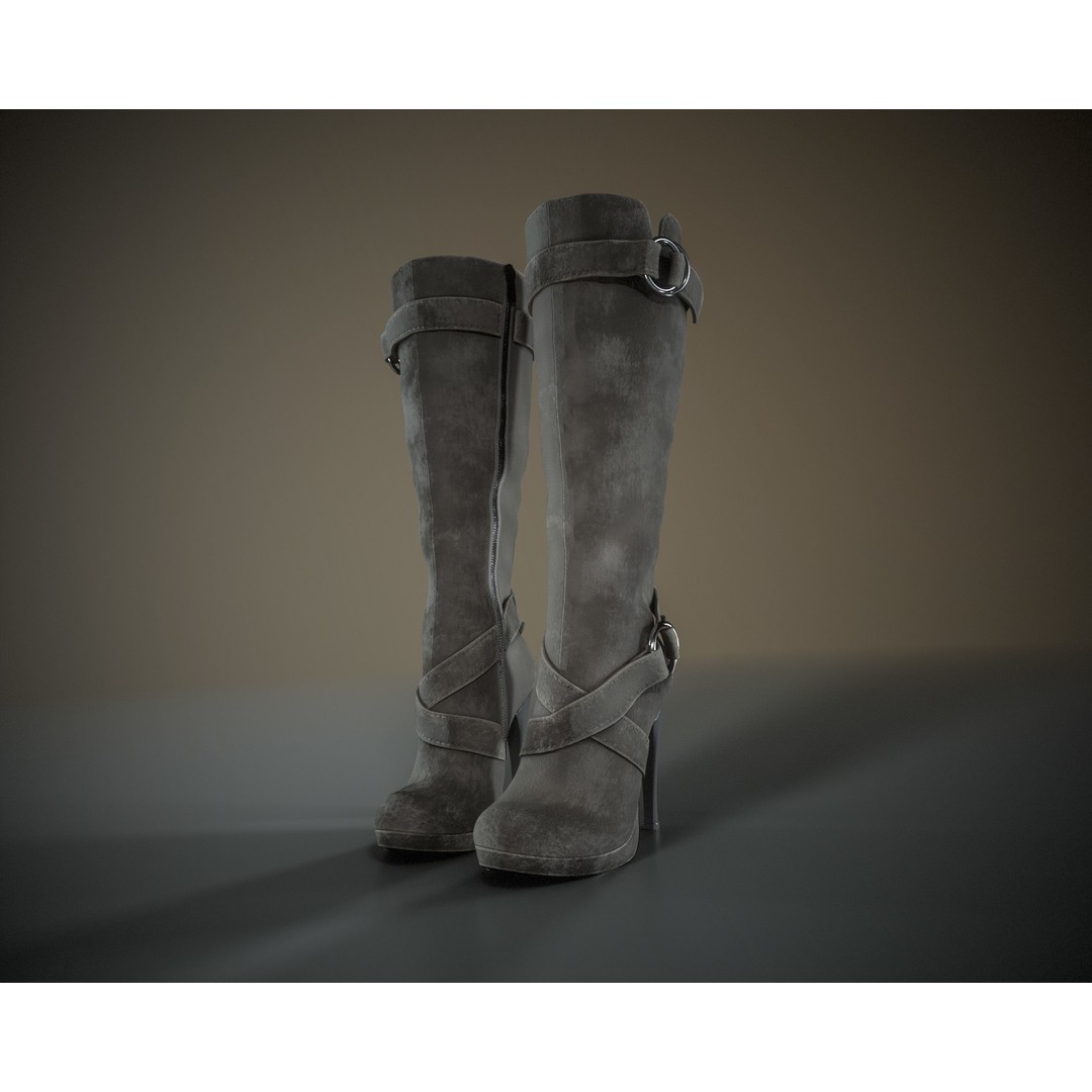 Knee High Suede Boots 3D Model – Low Poly Game-Ready Asset, FBX, OBJ - View 15