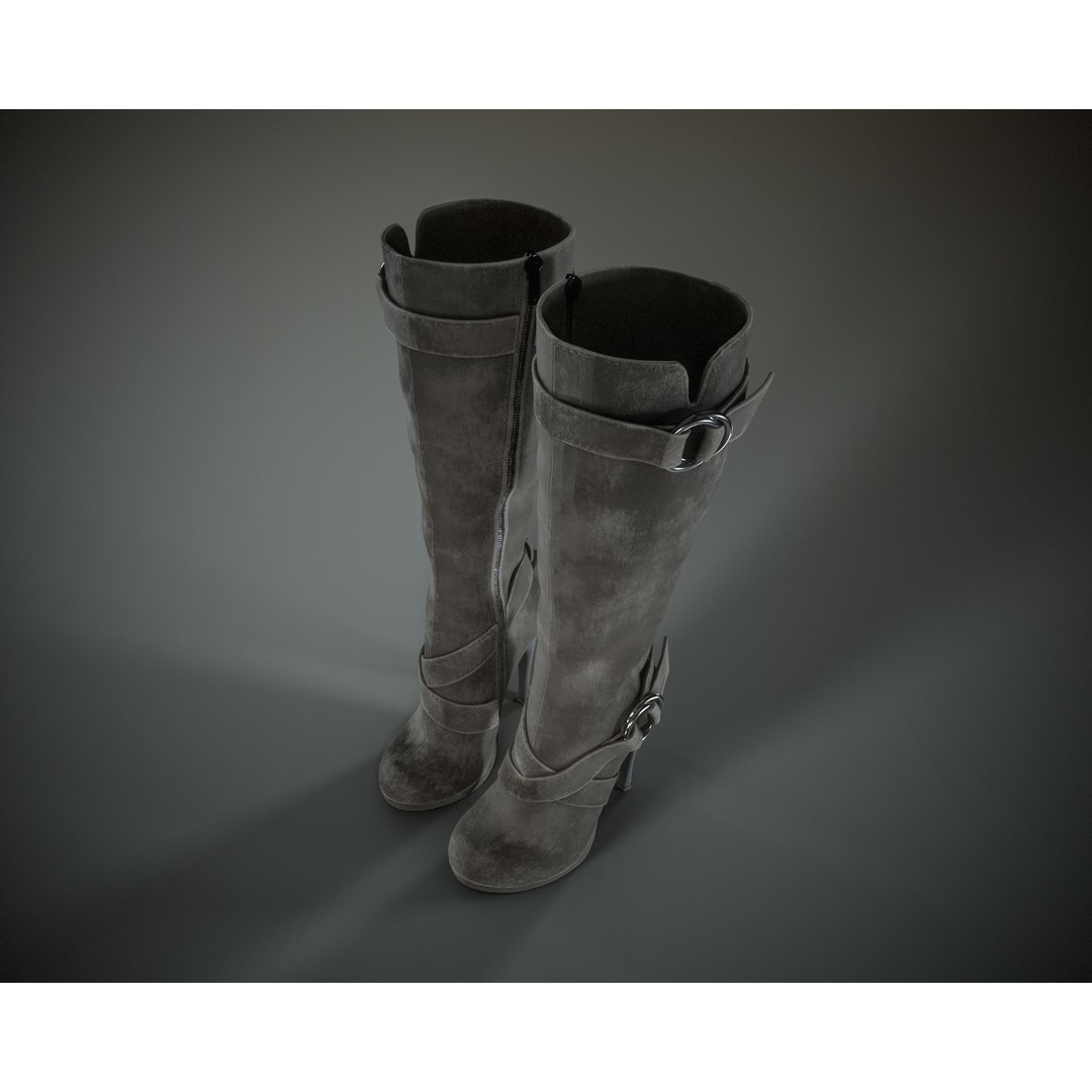 Knee High Suede Boots 3D Model – Low Poly Game-Ready Asset, FBX, OBJ - View 16