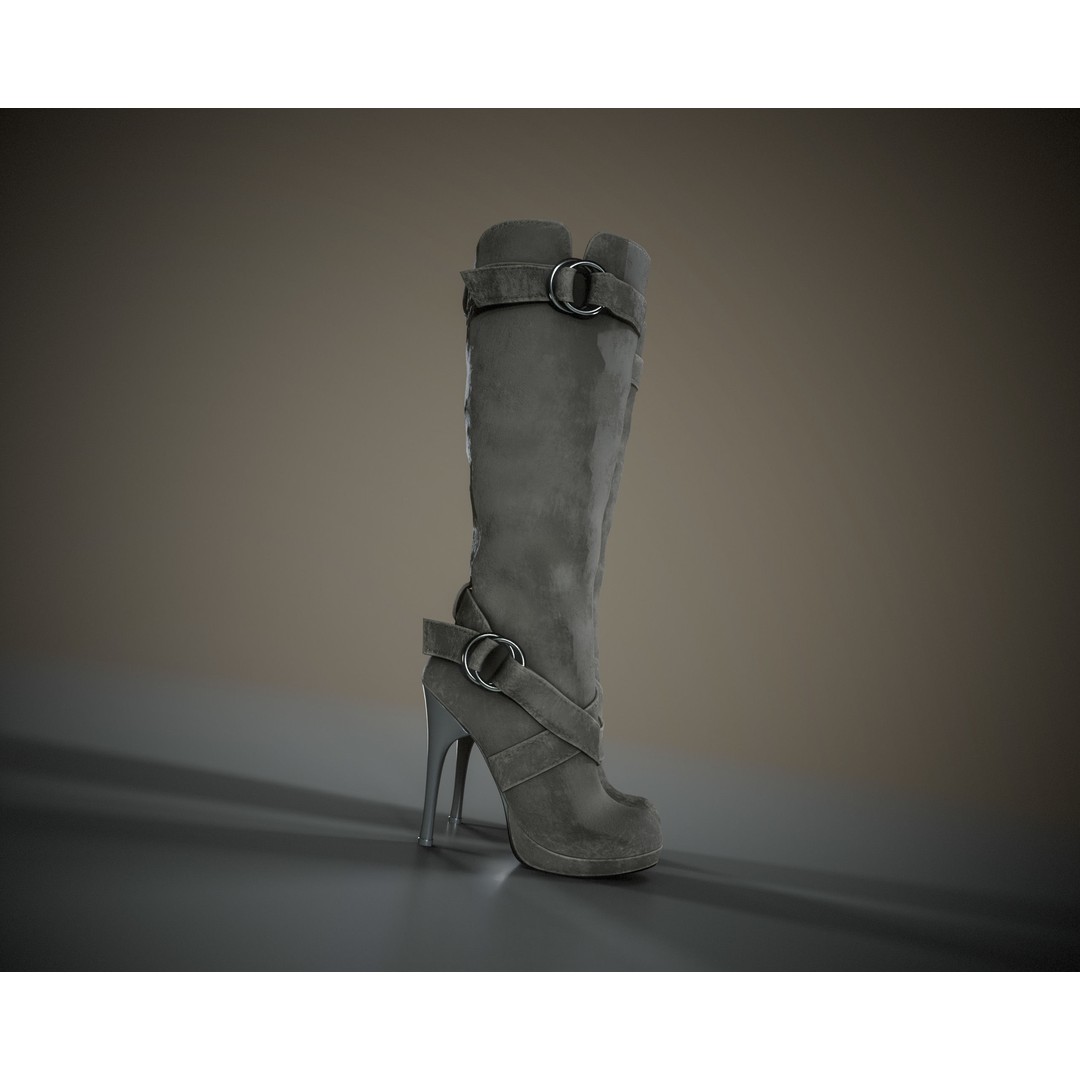 Knee High Suede Boots 3D Model – Low Poly Game-Ready Asset, FBX, OBJ - View 17