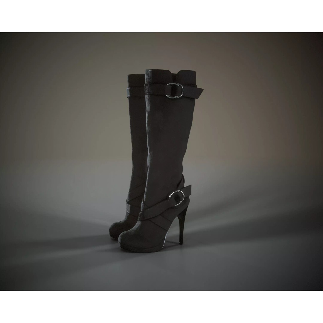 Knee High Suede Boots 3D Model – Low Poly Game-Ready Asset, FBX, OBJ - View 2
