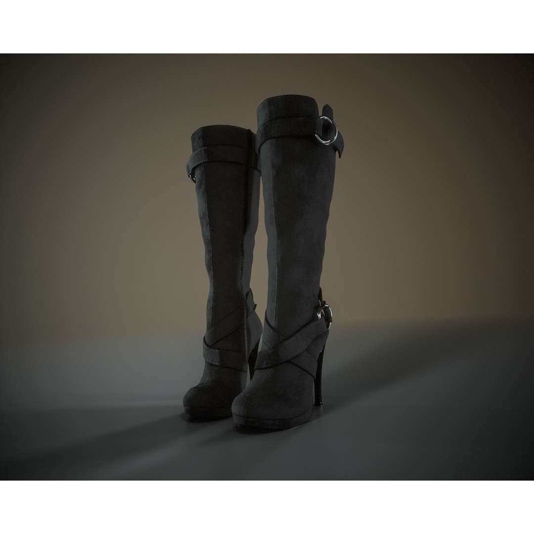 Knee High Suede Boots 3D Model – Low Poly Game-Ready Asset, FBX, OBJ - View 3
