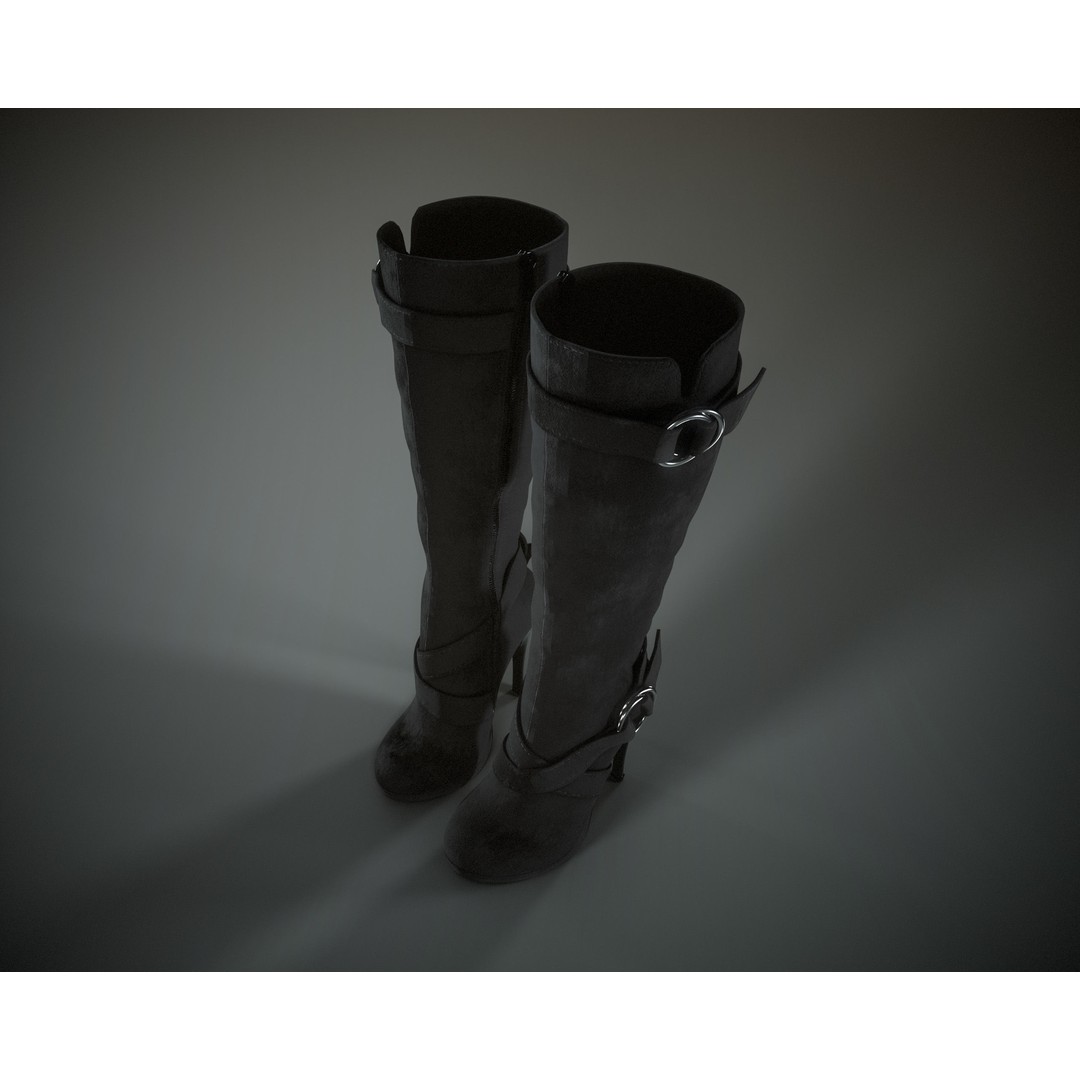 Knee High Suede Boots 3D Model – Low Poly Game-Ready Asset, FBX, OBJ - View 4