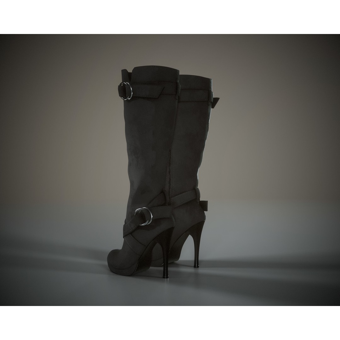 Knee High Suede Boots 3D Model – Low Poly Game-Ready Asset, FBX, OBJ - View 7