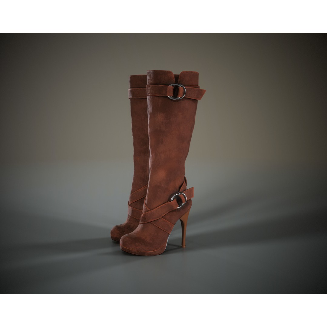 Knee High Suede Boots 3D Model – Low Poly Game-Ready Asset, FBX, OBJ - View 8
