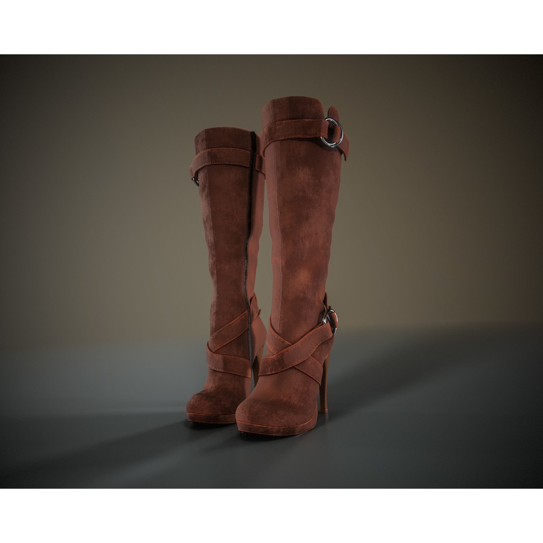 Knee High Suede Boots 3D Model – Low Poly Game-Ready Asset, FBX, OBJ - View 9