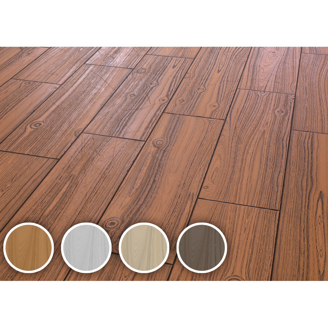 Wooden Parquet Tile PBR Texture 3D Model – 4 Colors, Game Ready Formats