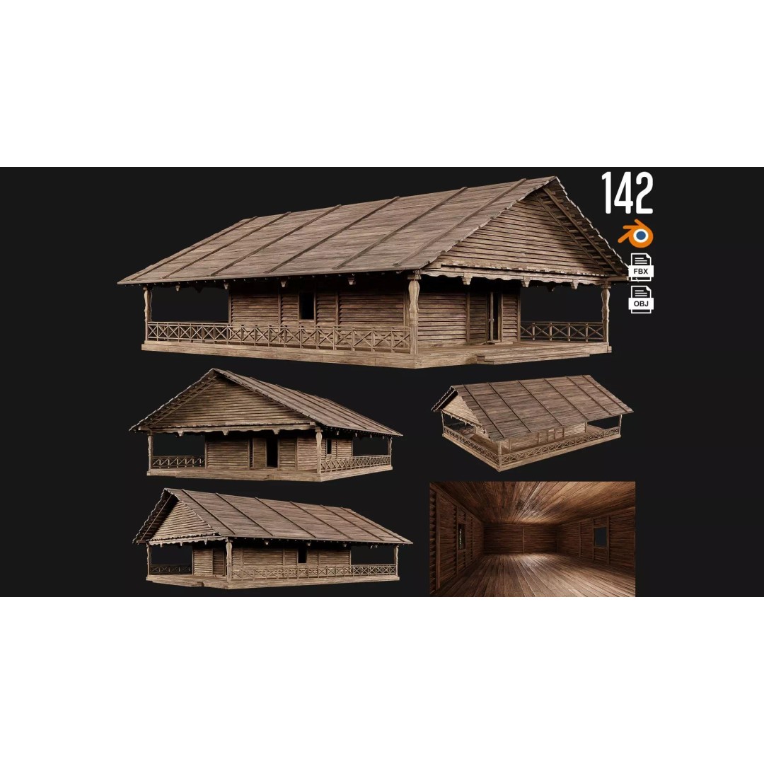 Old Wooden House 3D Model – Low Poly Game Ready Asset, FBX, OBJ - View 2
