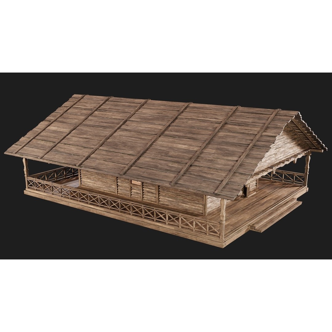 Old Wooden House 3D Model – Low Poly Game Ready Asset, FBX, OBJ - View 3
